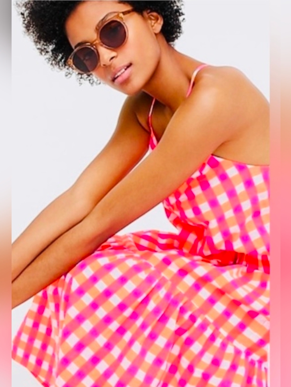 NWT J.Crew x SZ Blockprints Tiered Midi in Vibrant Pink Orange Gingham Dress L